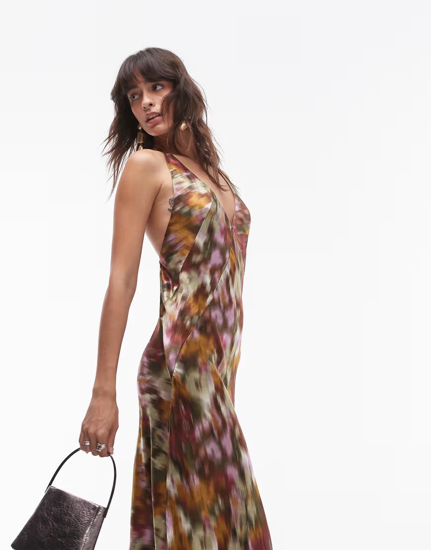 SATYNOWA MAXI SUKIENKA V-NECK 