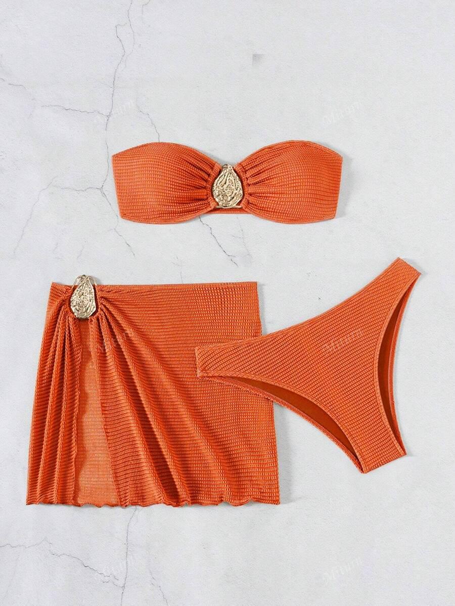 TRZYCZĘŚCIOWY KOMPLET BIKINI ZDOBIENIE