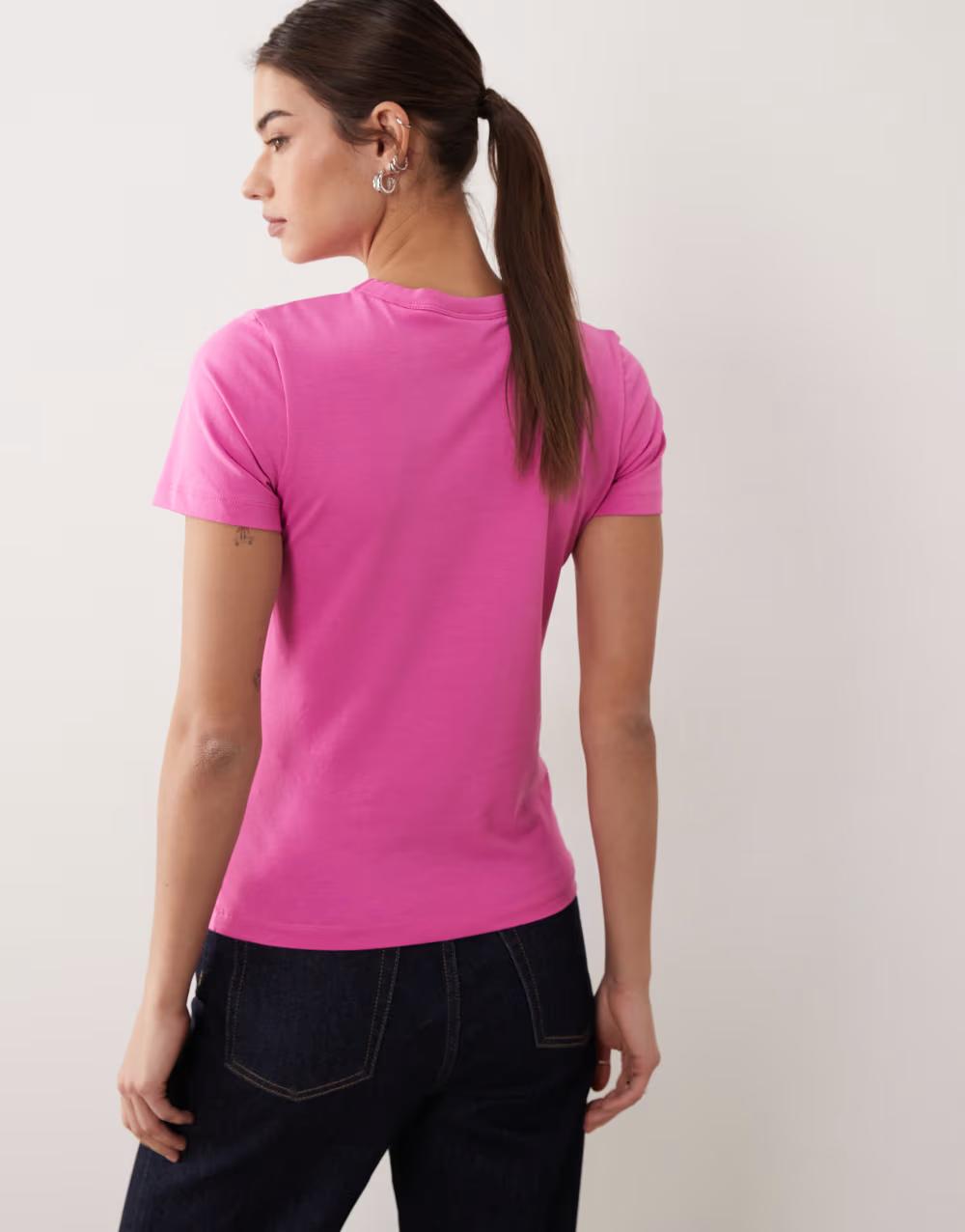RÓŻOWY T-SHIRT KRÓTKI RĘKAW CASUAL