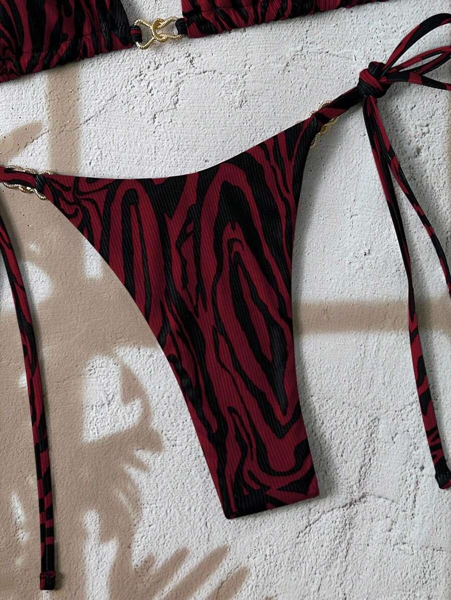 czerwony dwuczęściowy strój kąpielowy animal print 