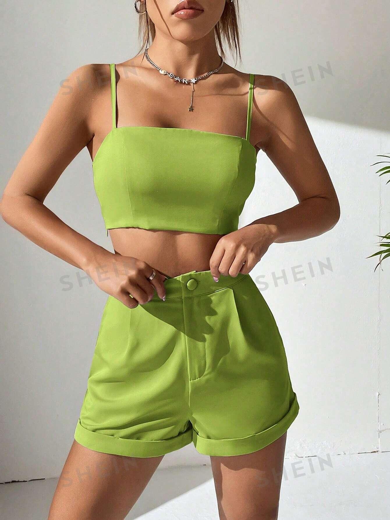 klasyczny zielony crop top na ramiączkach zamek