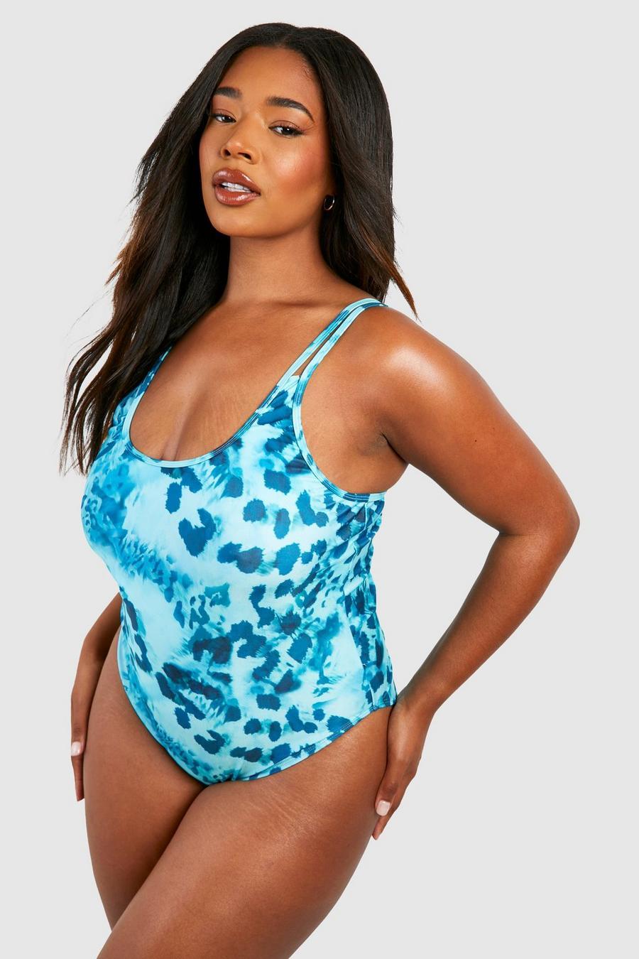 niebieski jednoczęściowy kostium kąpielowy print