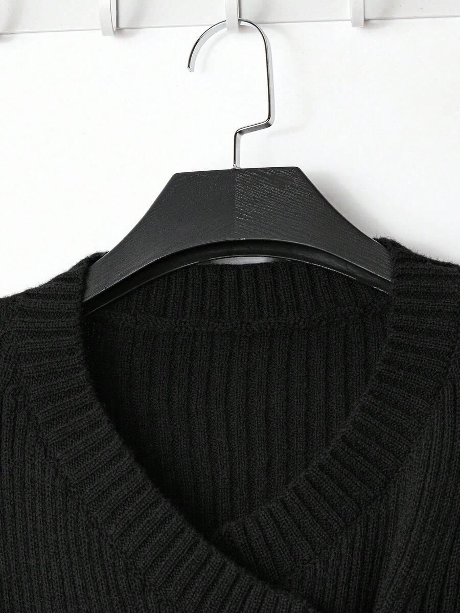 CZARNY DZIANINOWY SWETER