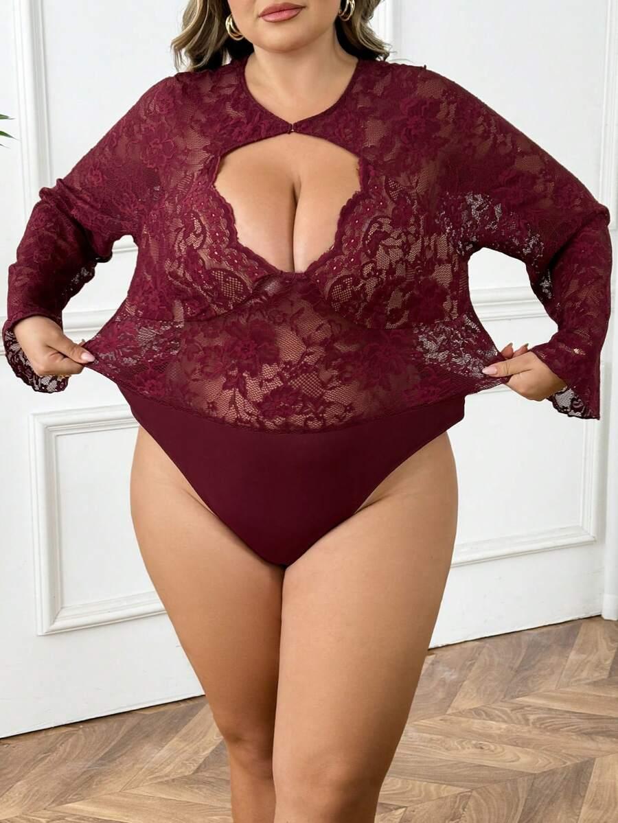 bordowe body koronka