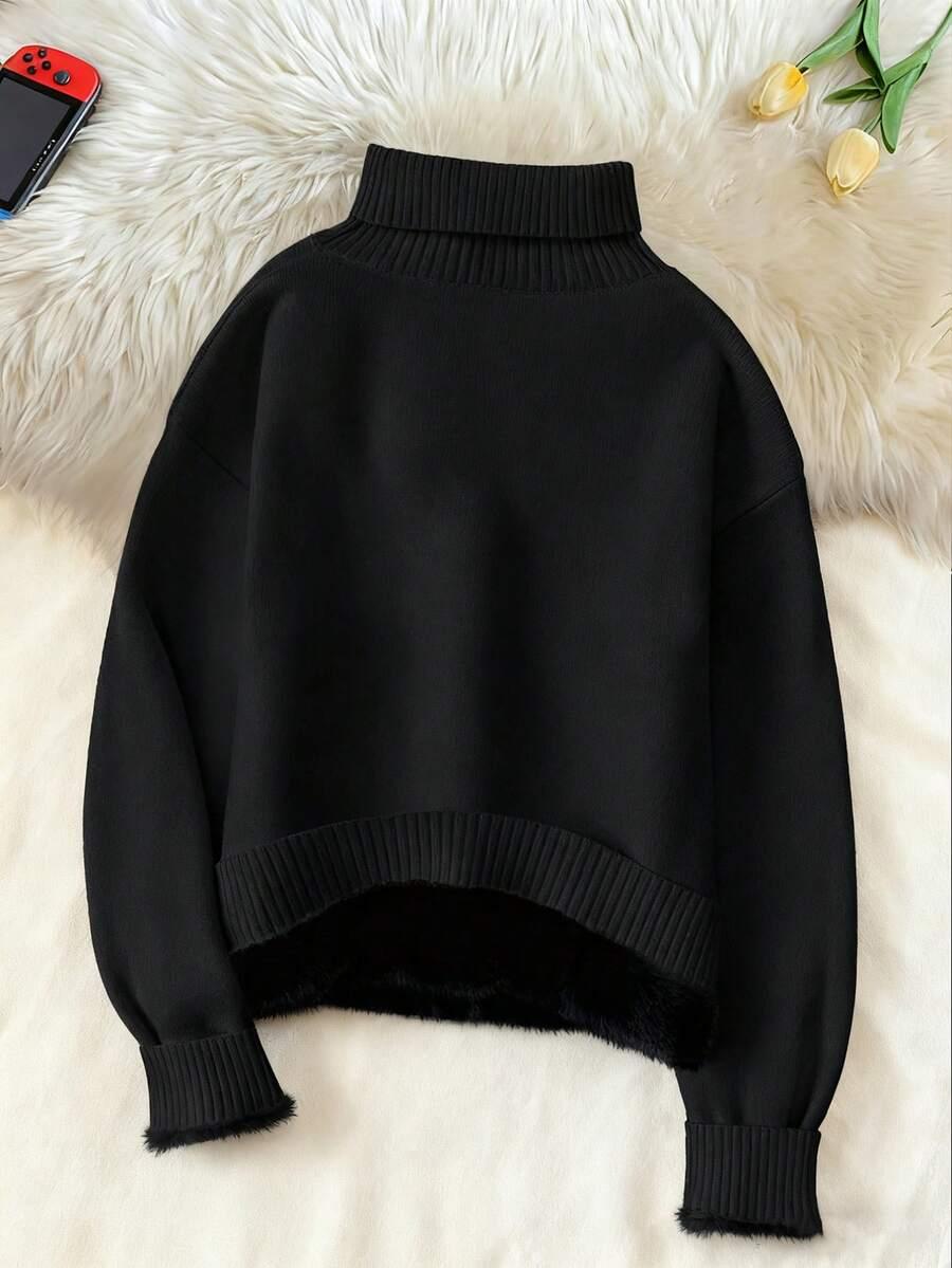 CZARNY ocieplany sweter golf