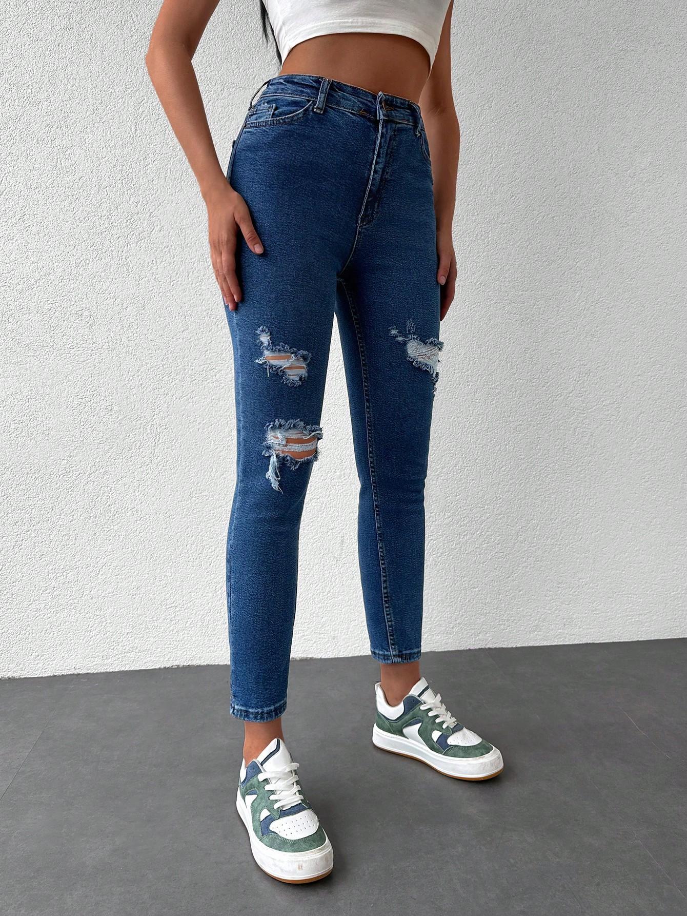 SPODNIE RURKI JEANS WYSOKI STAN RIPPED