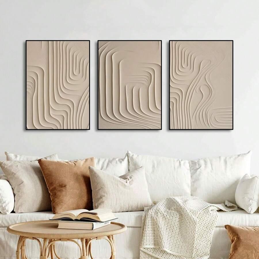 MINIMALISTYCZNY BEŻOWY PLAKAT 3D 3-PACK