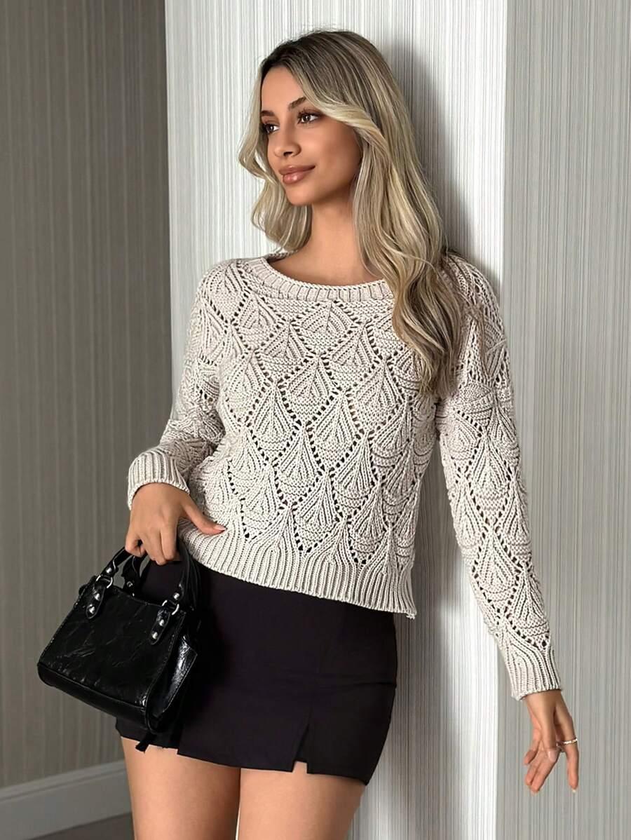 BEŻOWY SWETER DŁUGI RĘKAW