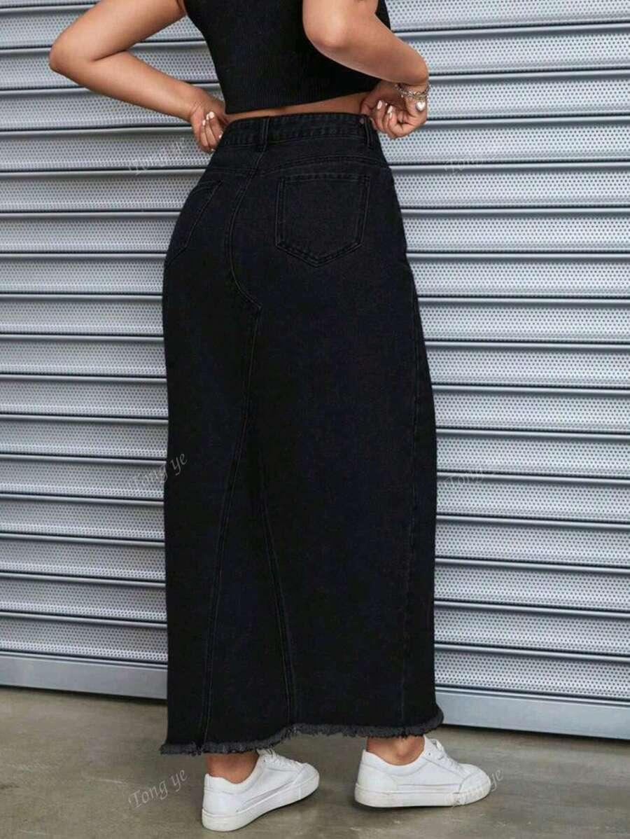 CZARNA MAXI SPÓDNICA JEANS