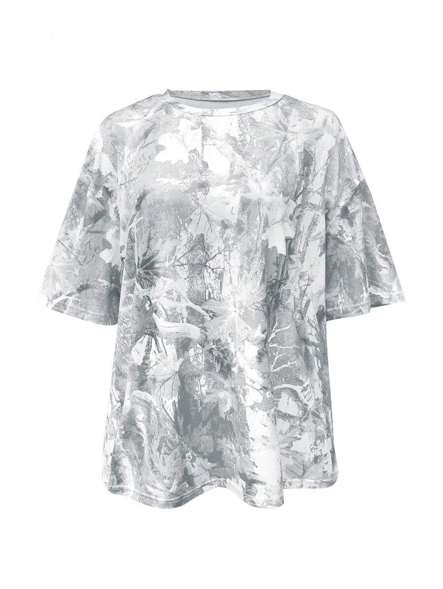 SZARY T-SHIRT OKRĄGŁY DEKOLT