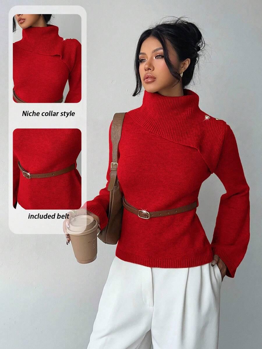 czerwony sweter z golfem