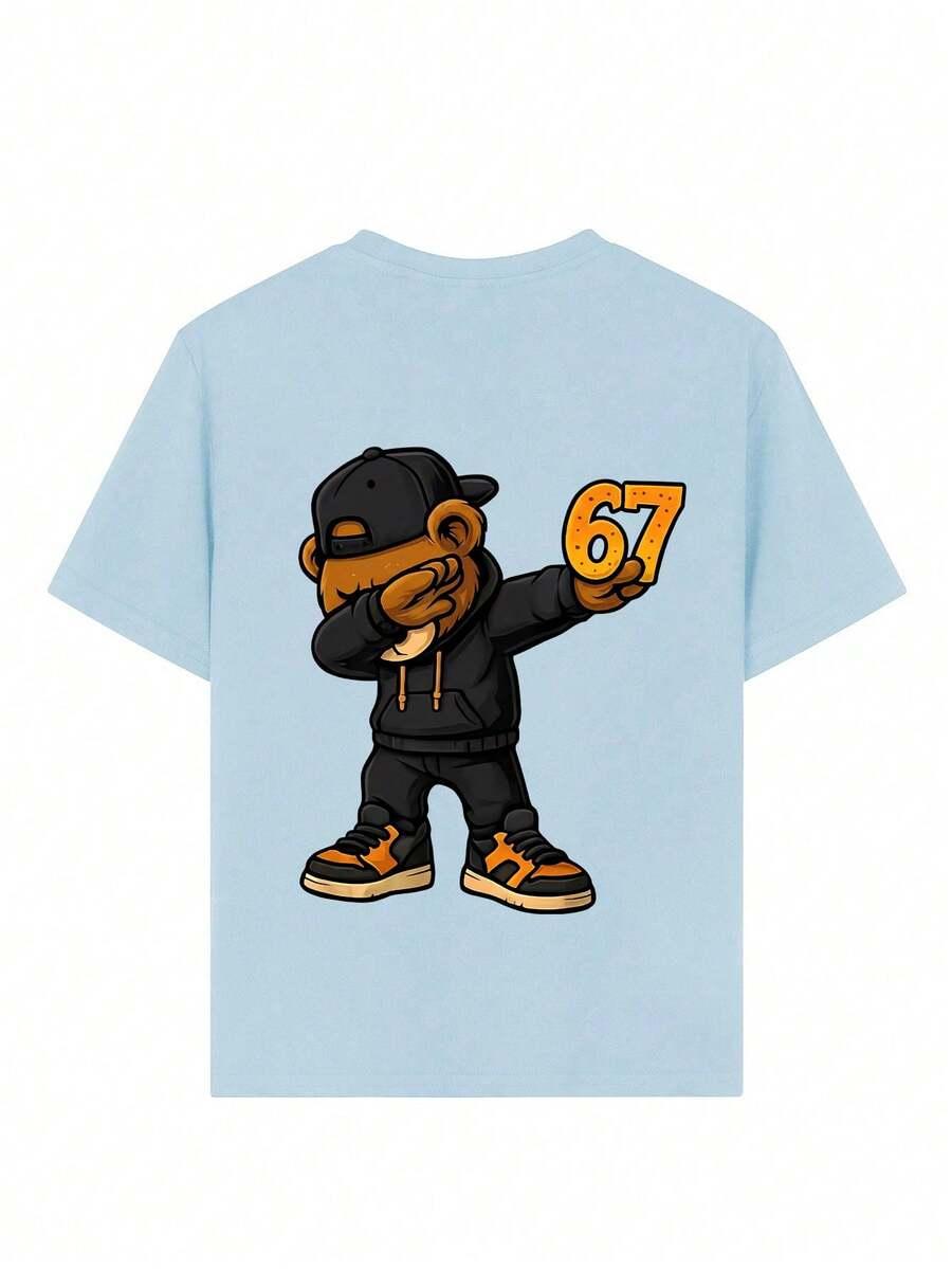 niebieski t-shirt nadruk