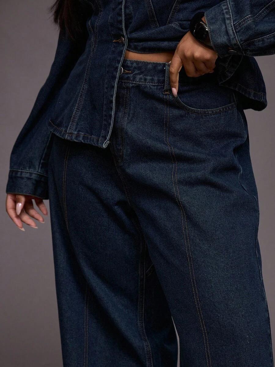GRANATOWE SPODNIE JEANS