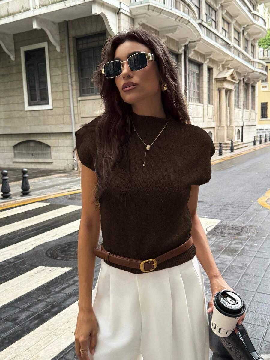 BRĄZOWY SWETER KRÓTKI RĘKAW