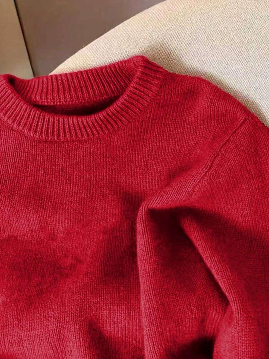 CZERWONY SWETER OKRĄGŁY DEKOLT