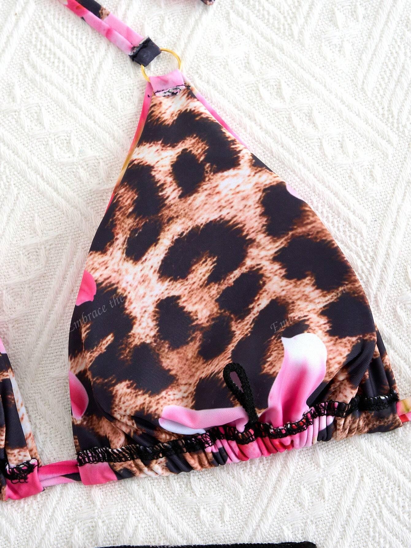 góra od bikini pareo komplet animal print kwiaty 