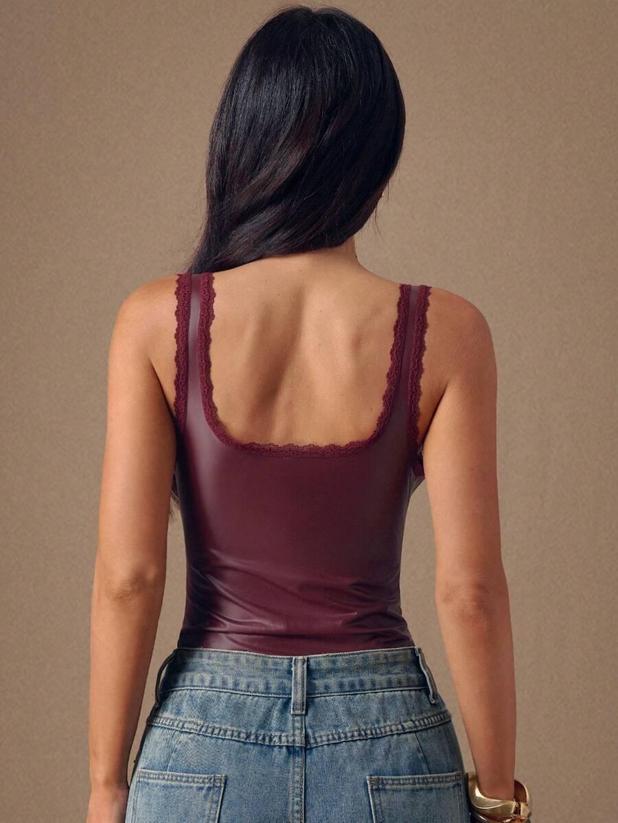 bordowe body imitacja skóry