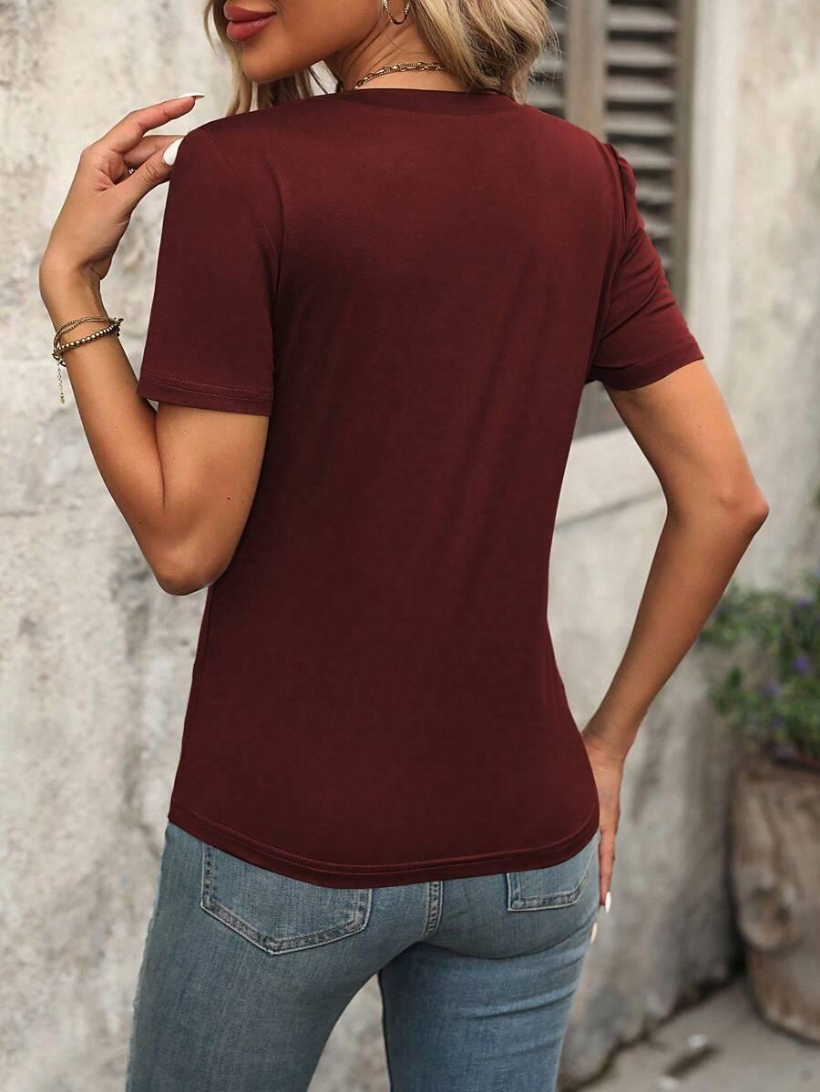 bordowy t-shirt v-neck