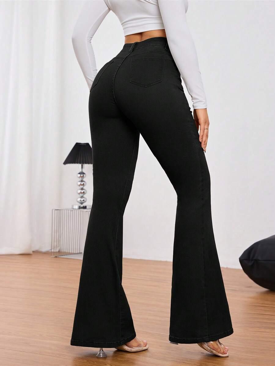 CZARNE SPODNIE JEANS DZWONY