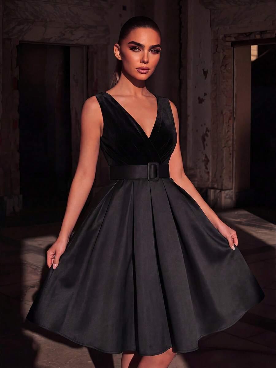 czarna sukienka v neck 