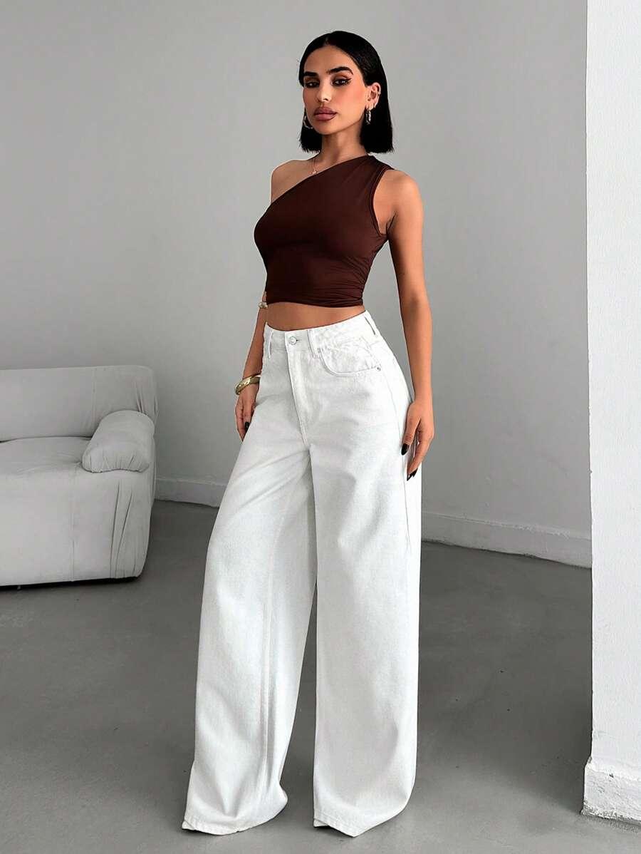białe spodnie jeans wysoki stan