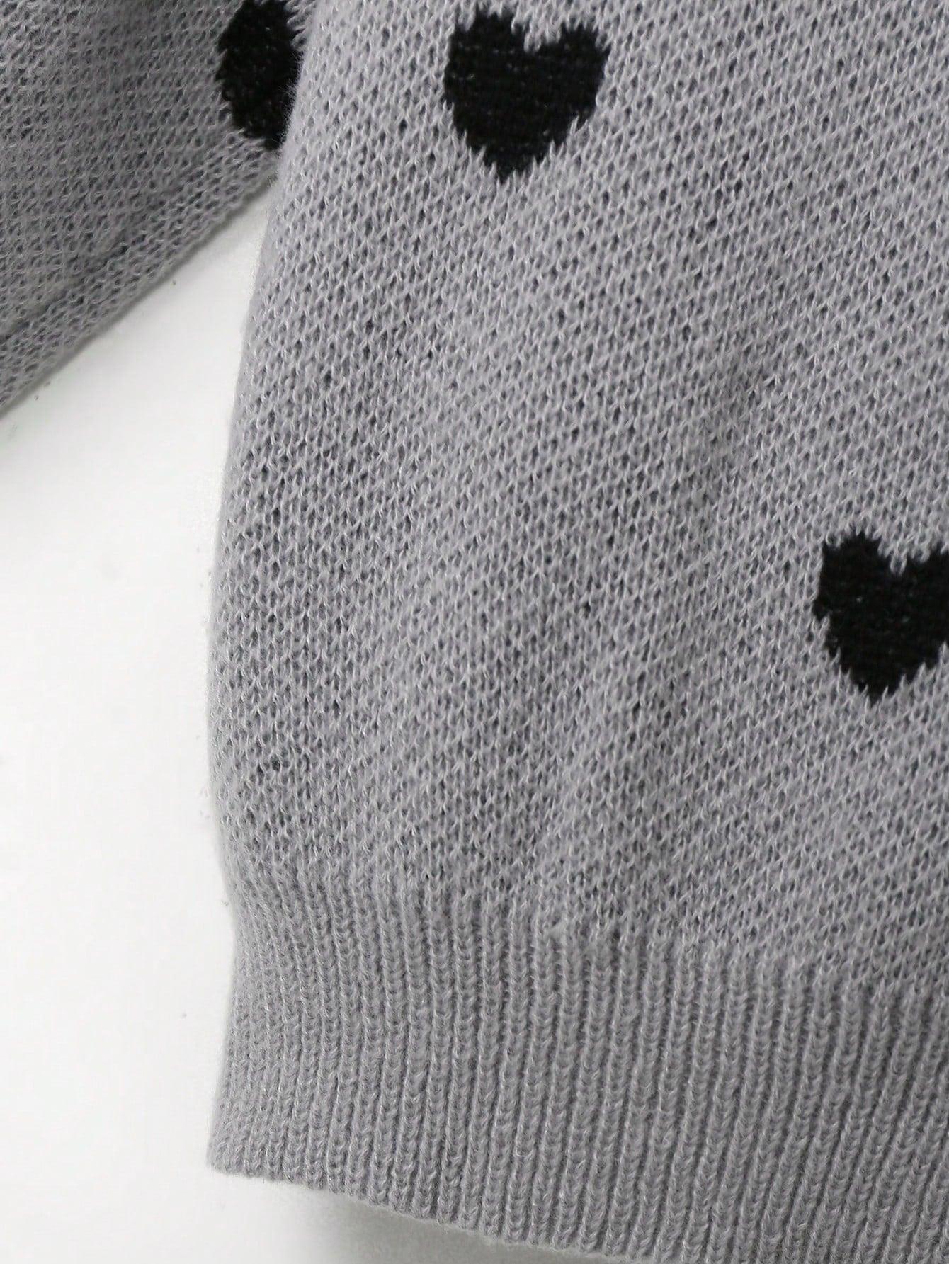 szary sweter stójka wzór serca