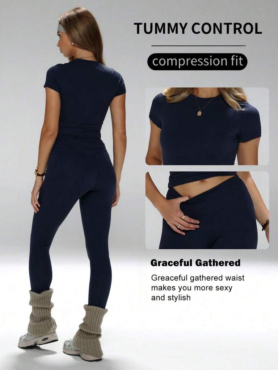 granatowy komplet bluzka legginsy