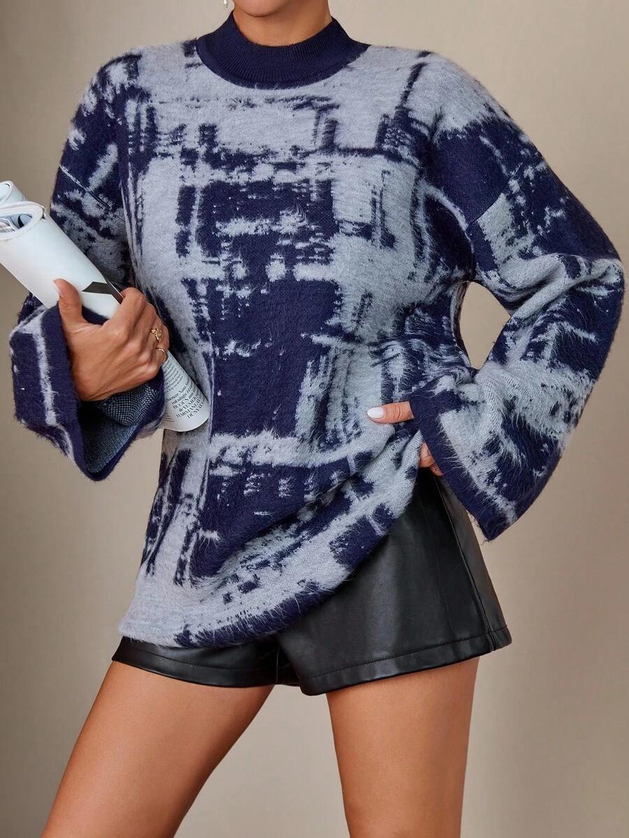sweter wzór stójka oversize