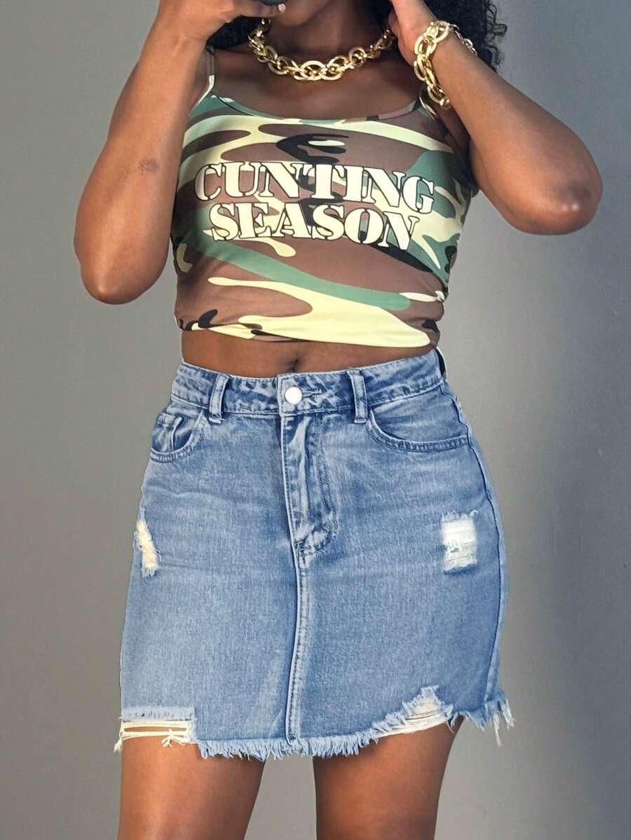 niebieska mini spódnica jeans ripped