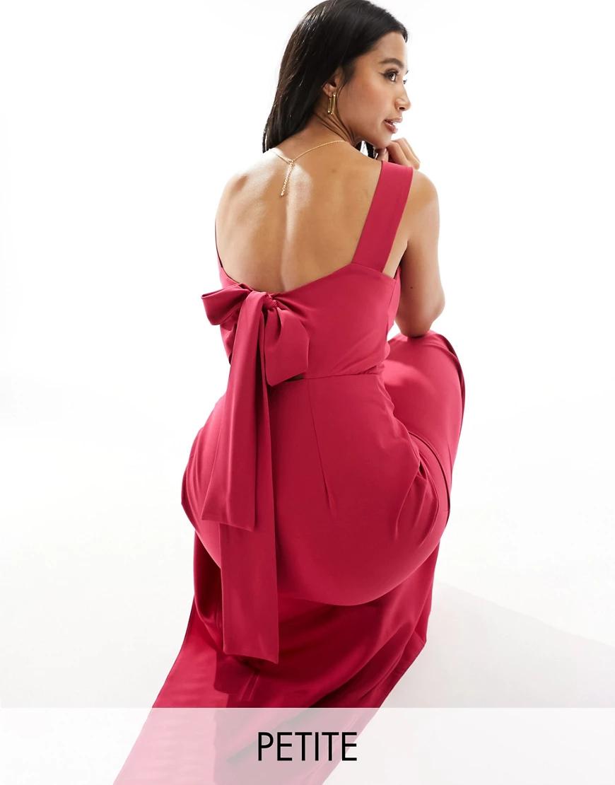 różowa maxi sukienka kokarda rozcięcie v-neck