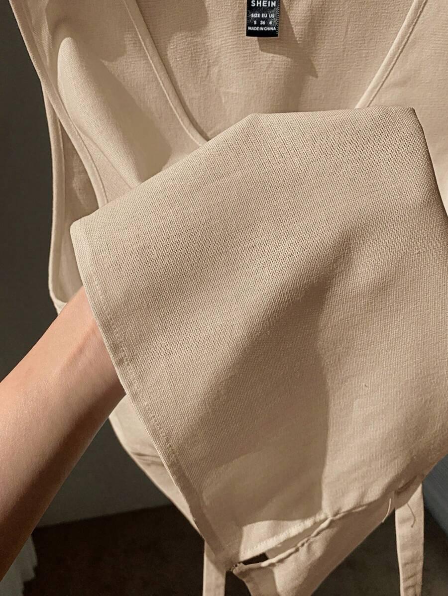 BEŻOWY TOP BEZ RĘKAWÓW v-neck