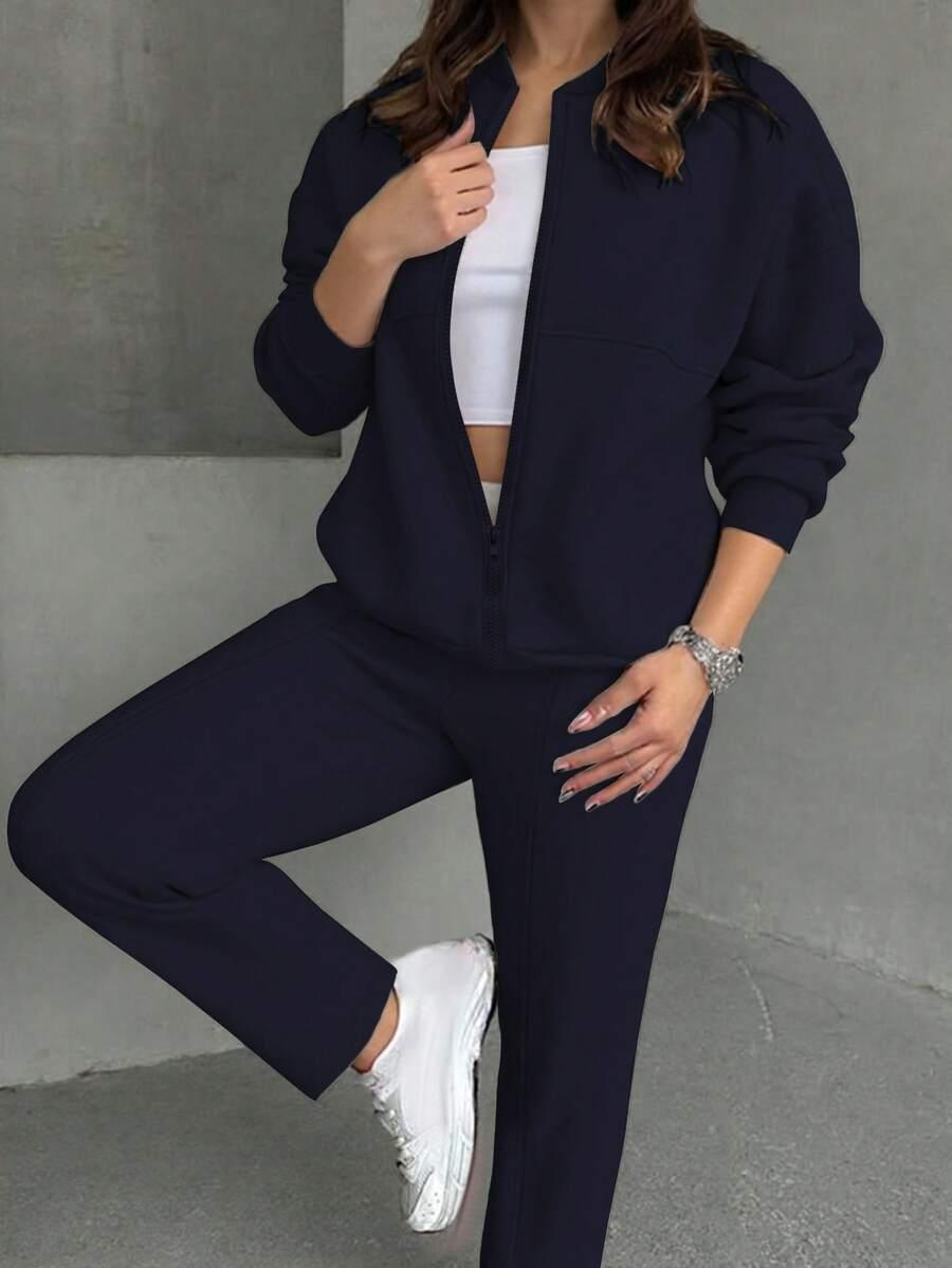 GRANATOWA BLUZA SPODNIE KOMPLET