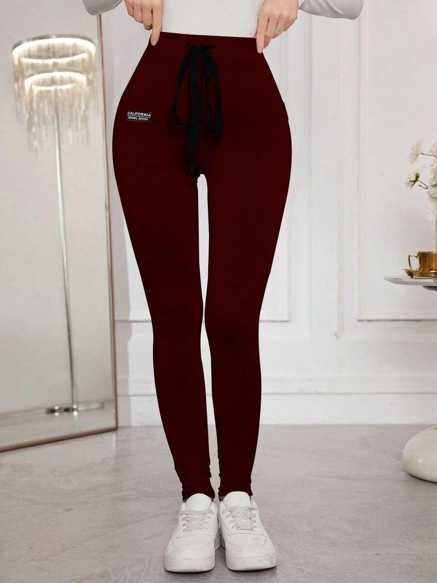 bordowe legginsy wysoki stan