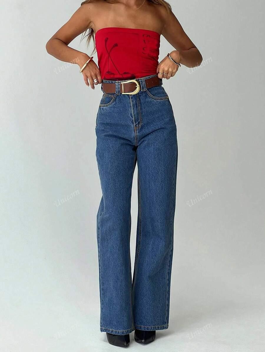 granatowe SPODNIE JEANS WYSOKI STAN 