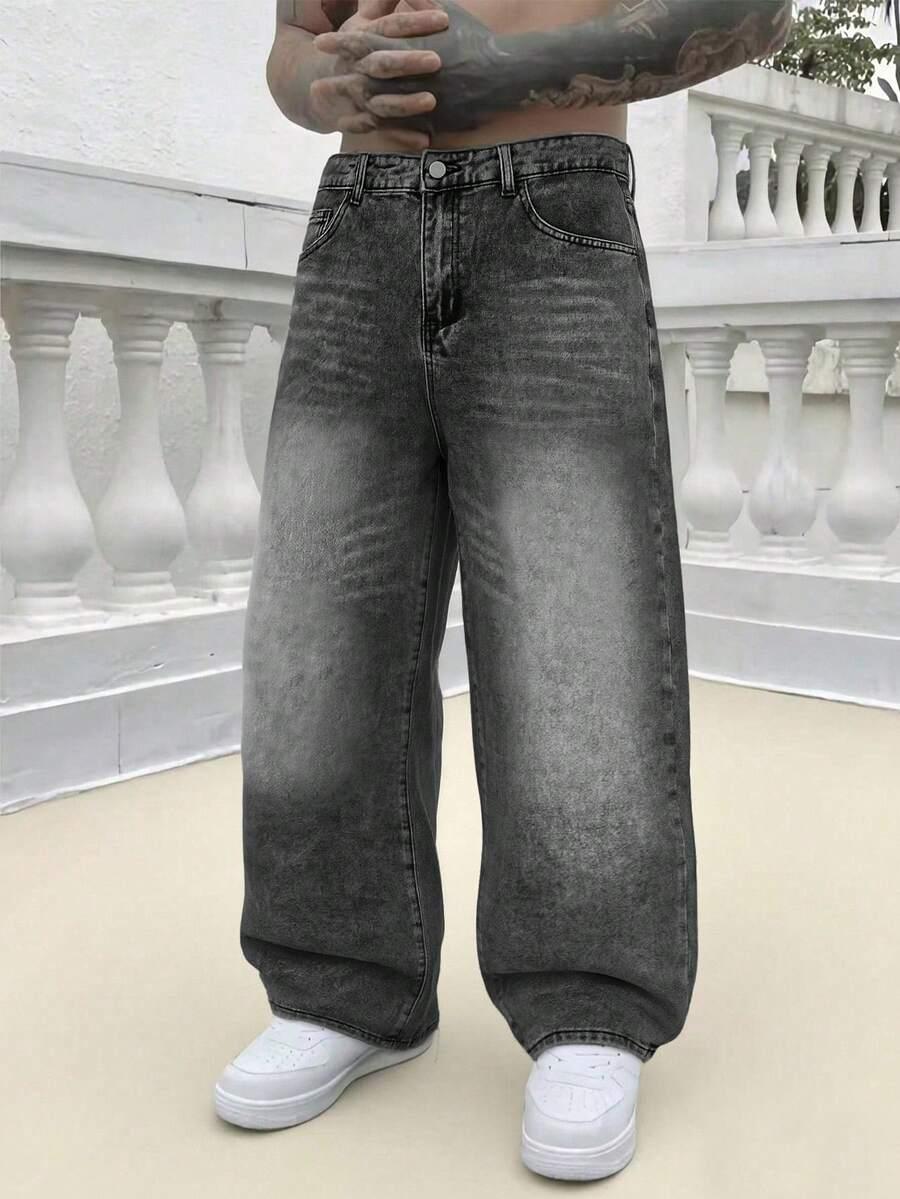 szare szerokie spodnie jeans