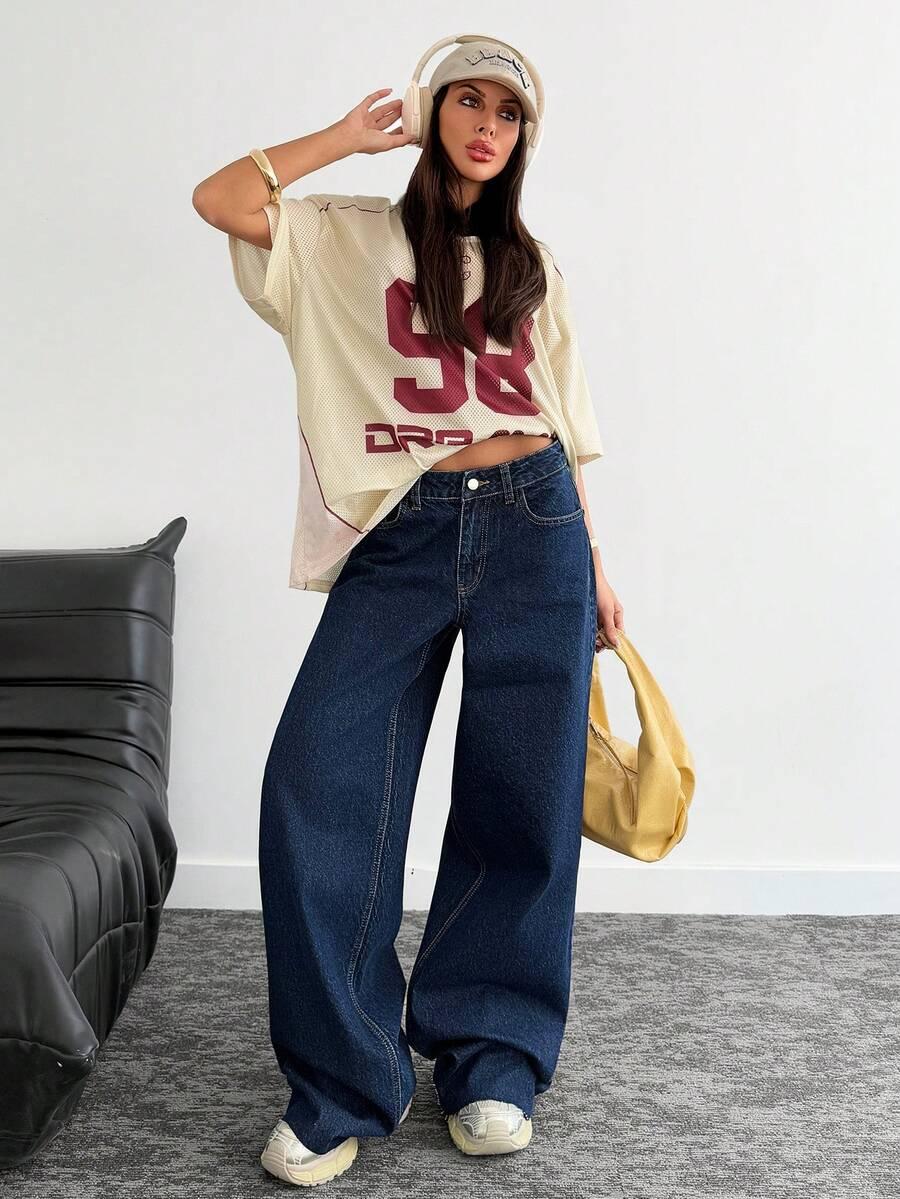 GRANATOWE SPODNIE JEANS