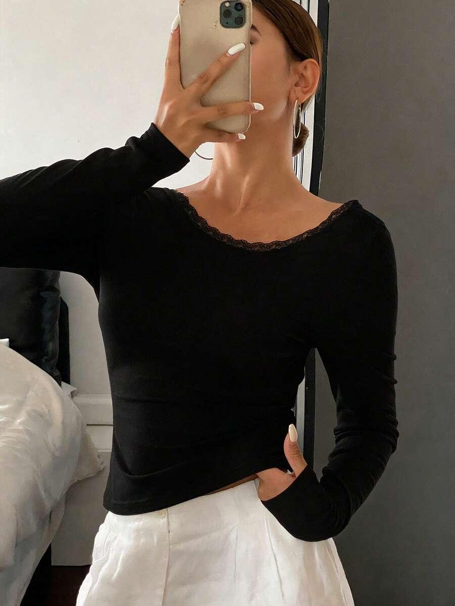 czarna bluzka koronka 