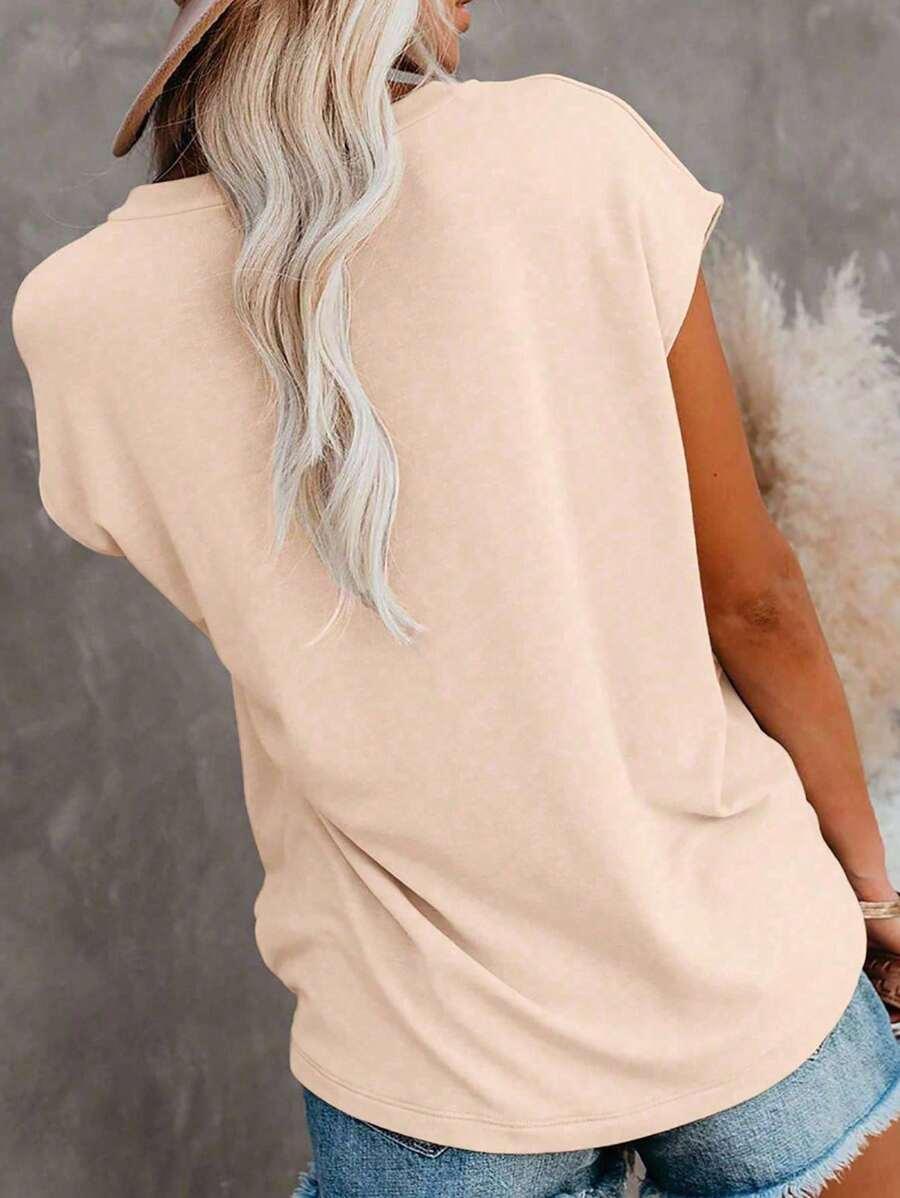 KREMOWY T-SHIRT V-NECK