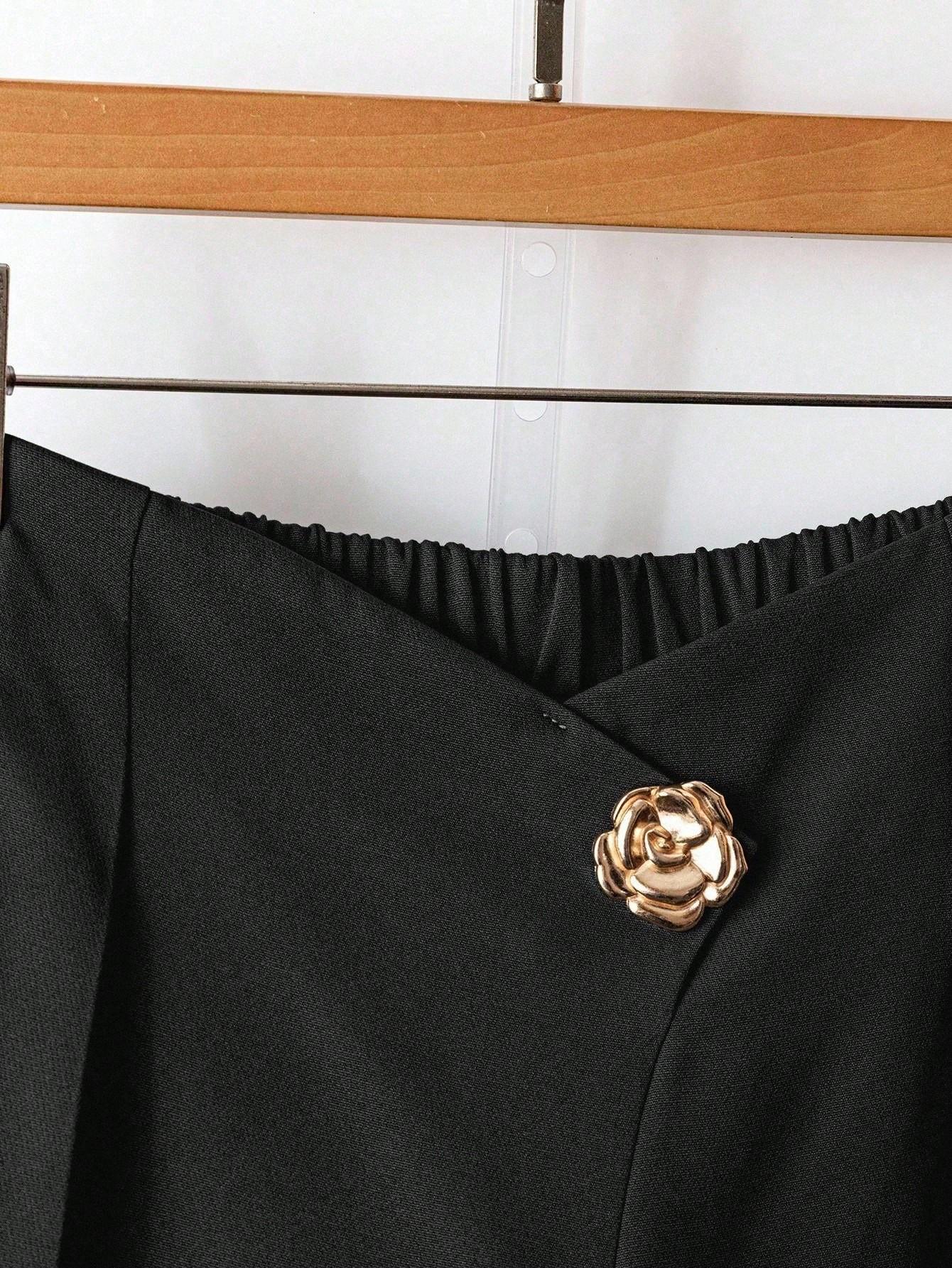 CZARNE ELEGANCKIE SPODNIE Z SZEROKĄ NOGAWKĄ