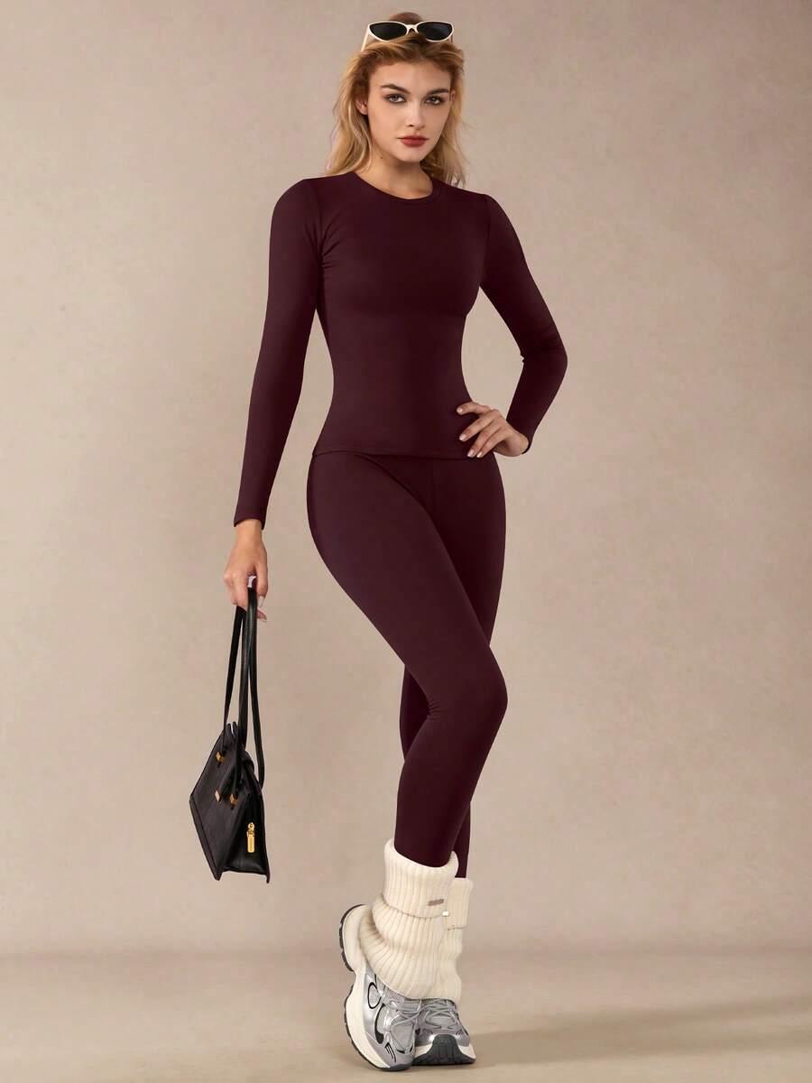 bordowy komplet bluzka legginsy
