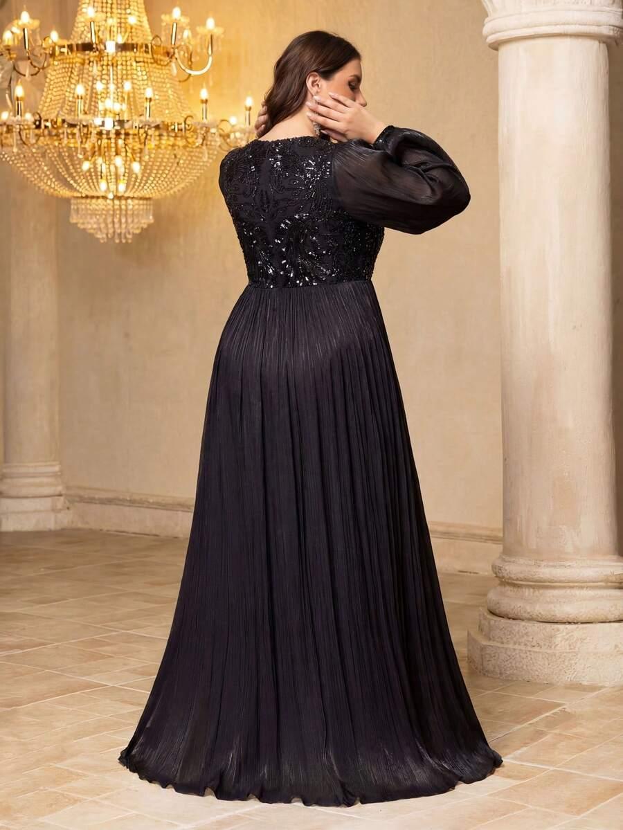 CZARNA MAXI SUKIENKA ZDOBIENIE