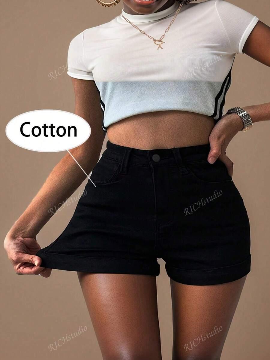 CZARNE KRÓTKIE SPODENKI JEANS