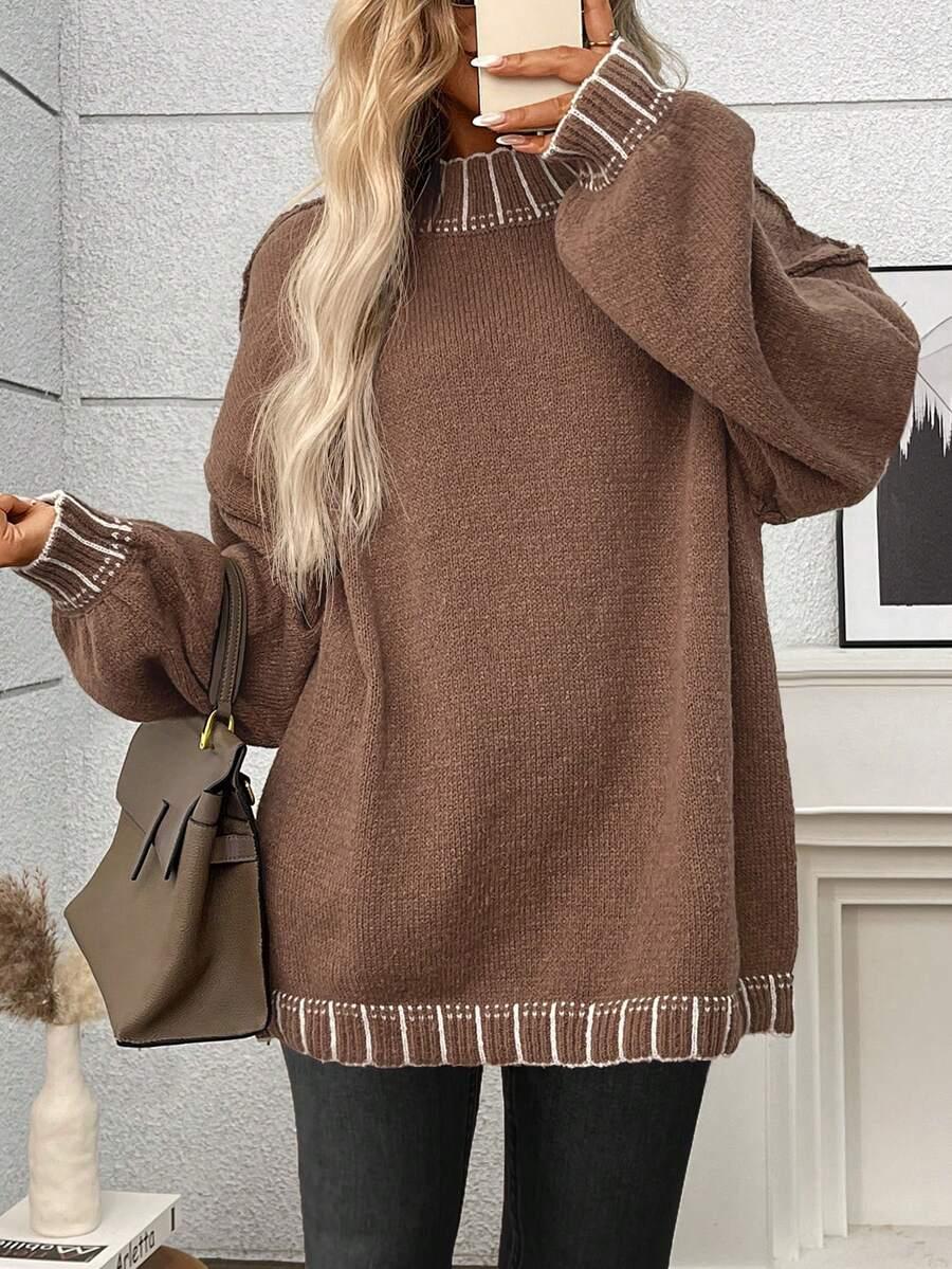 brązowy sweter długi rękaw
