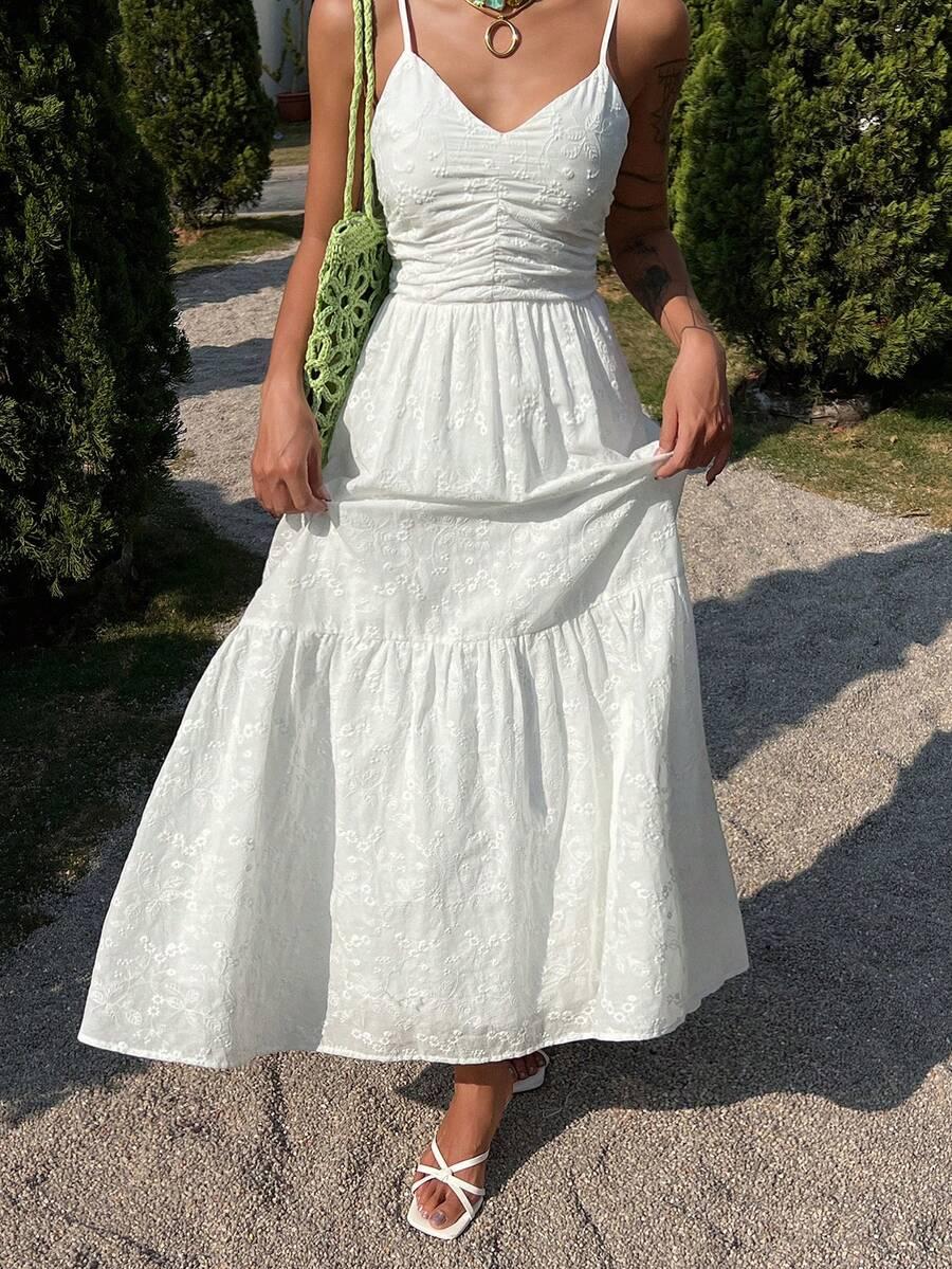 biała maxi sukienka na jedno ramiączkach