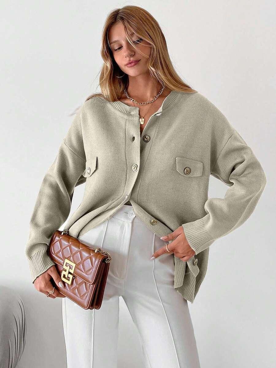 BEŻOWY SWETER GUZIKI