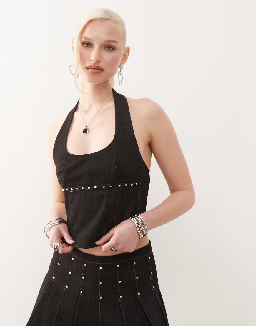 czarny jeansowy top