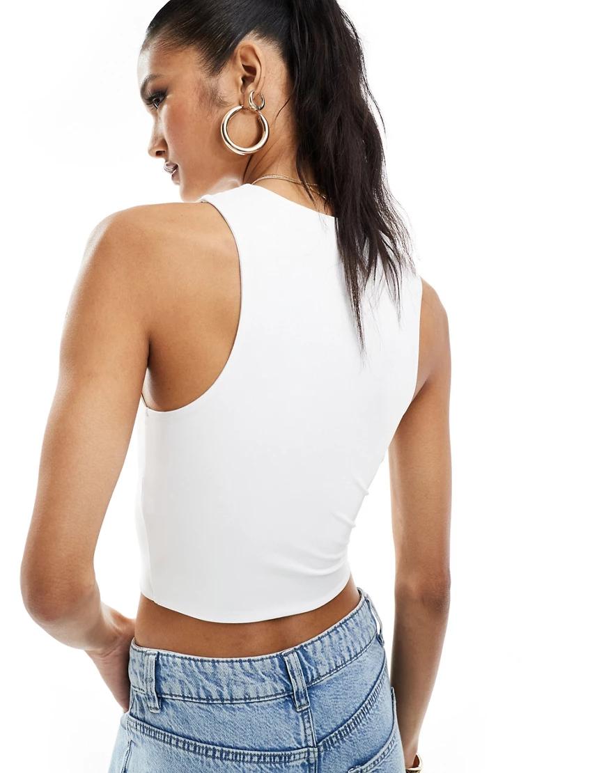 biały gładki crop top bez rękawów basic