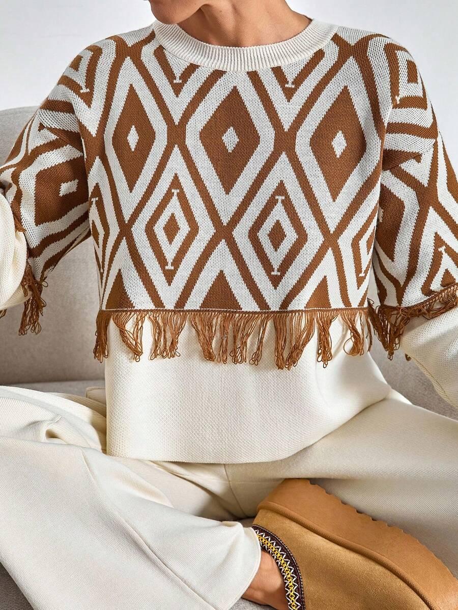 DZIANINOWY KOMPLET SWETER SPODNIE