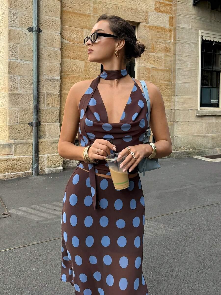 brązowy top wzór groszki 
