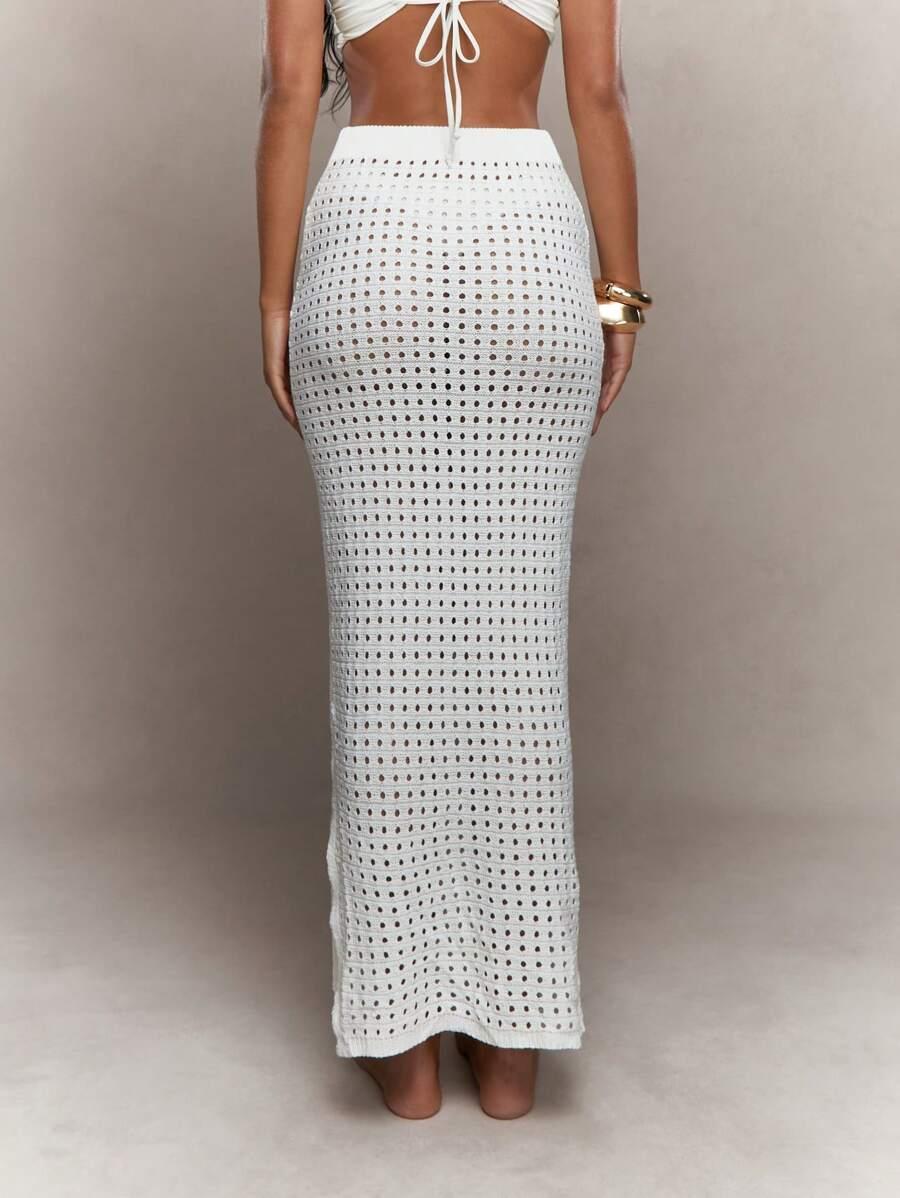 beżowa ażurowa spódnica